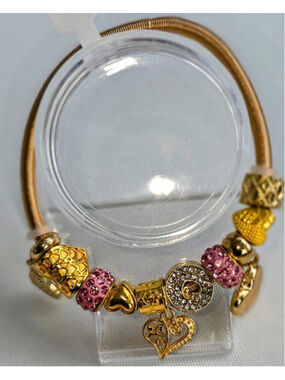 Handmade Charm Bracelet: Acrylic, Resin Beads, Metal Alloy Charms, Golden Snake